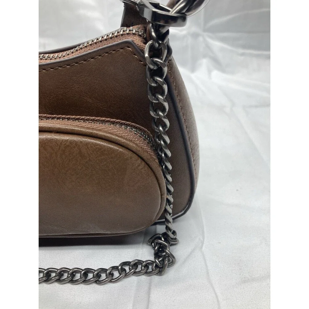 No Boundaries Women's Faux Leather Mini Shoulder Bag Adjustable Crossbody, Brown